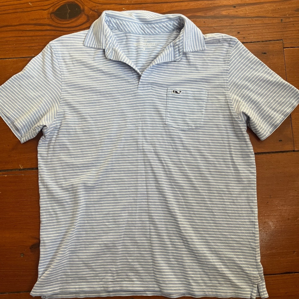 Vineyard Vines men’s baby blue stripe polo- small